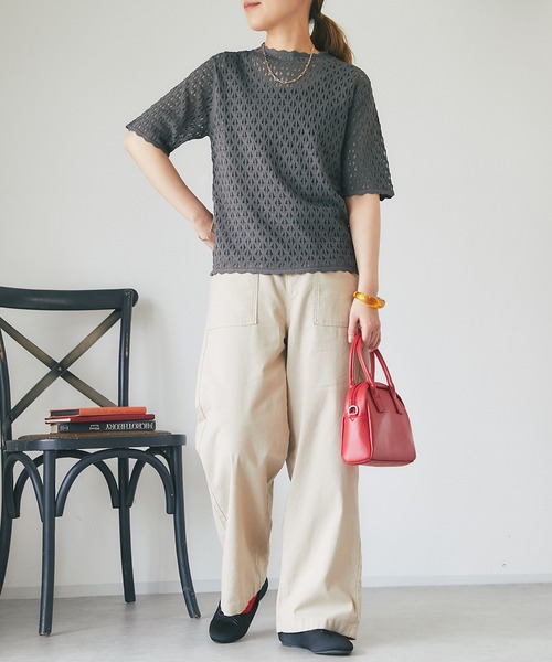 un dix cors（アンディコール）の「レース編み半袖プルオーバー（ニット/セーター・レディース・チャコールグレー/ライトグレー・FREE）」の13枚目の写真