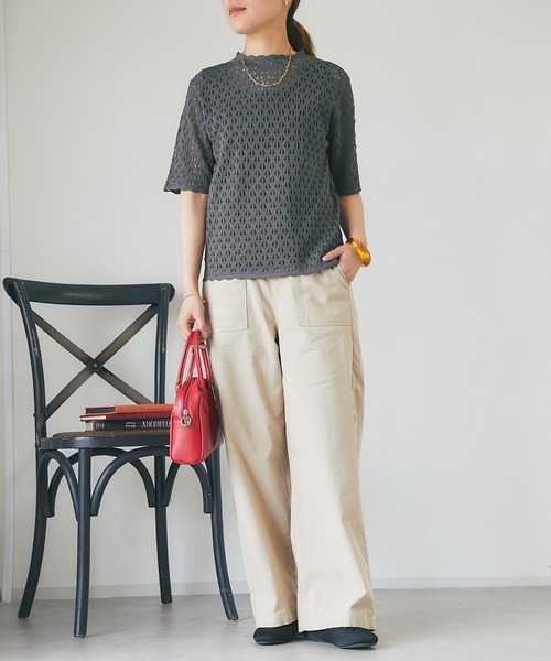 un dix cors（アンディコール）の「レース編み半袖プルオーバー（ニット/セーター・レディース・チャコールグレー/ライトグレー・FREE）」の10枚目の写真