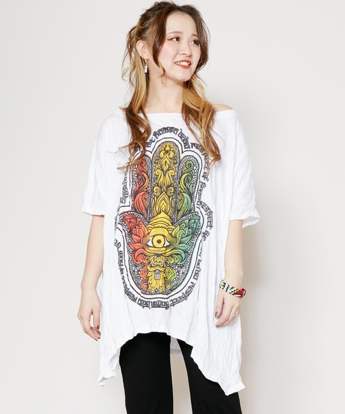 チャイハネ（チャイハネ）の「【チャイハネ】サンステTシャツ（Tシャツ/カットソー・レディース・ブルー/ブラック/ホワイト・FREE）」の2枚目の写真