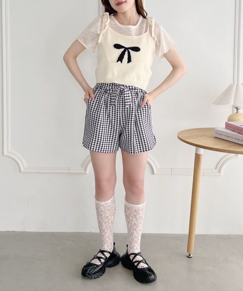 Loueme(ルエム)の「リボンキャミ+シアートップス2点SET(Tシャツ/カットソー・レディース・グレー/アイボリー/ライトブルー/ピンク・FREE)」の11枚目の写真