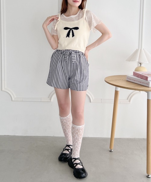 Loueme(ルエム)の「リボンキャミ+シアートップス2点SET(Tシャツ/カットソー・レディース・グレー/アイボリー/ライトブルー/ピンク・FREE)」の10枚目の写真