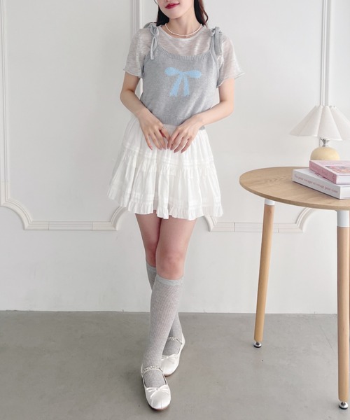 Loueme(ルエム)の「リボンキャミ+シアートップス2点SET(Tシャツ/カットソー・レディース・グレー/アイボリー/ライトブルー/ピンク・FREE)」の17枚目の写真