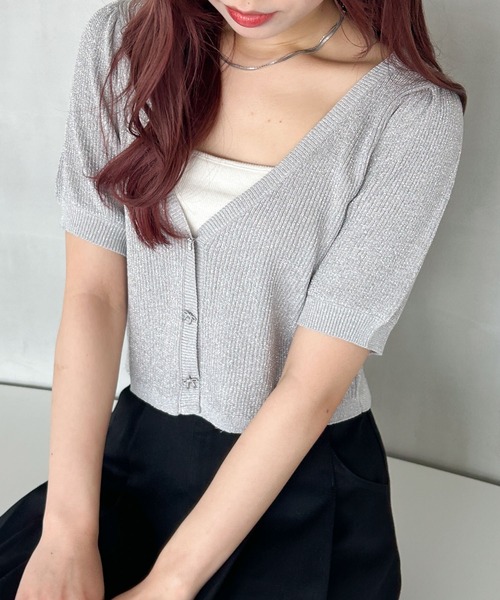 Heather(ヘザー)の「コンパクトラメリボンカーディガン 127462(カーディガン/ボレロ・レディース・グレー/オフホワイト/イエロー系その他・FREE)」の8枚目の写真