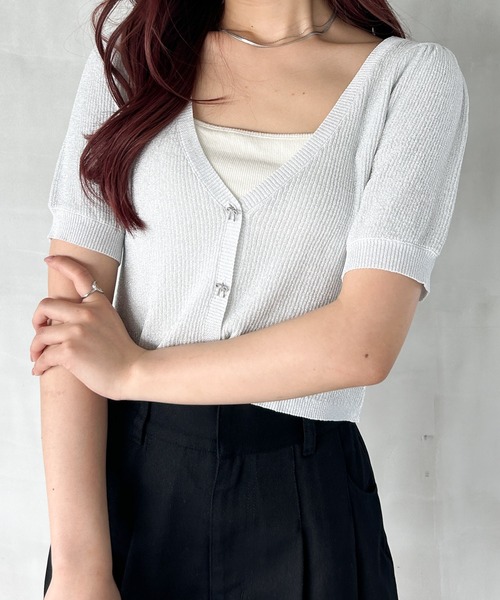 Heather(ヘザー)の「コンパクトラメリボンカーディガン 127462(カーディガン/ボレロ・レディース・グレー/オフホワイト/イエロー系その他・FREE)」の5枚目の写真