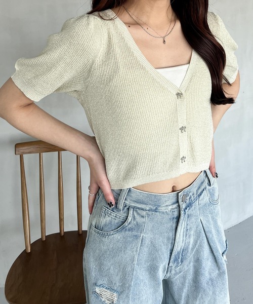 Heather(ヘザー)の「コンパクトラメリボンカーディガン 127462(カーディガン/ボレロ・レディース・グレー/オフホワイト/イエロー系その他・FREE)」の11枚目の写真