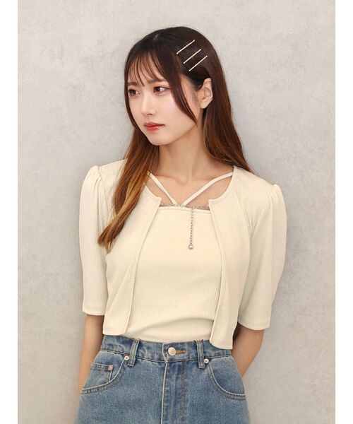 EATME（イートミー）の「キャミ&チェーンカーディガンセット（Tシャツ/カットソー・レディース・その他1/その他/アイボリー・FREE）」の2枚目の写真