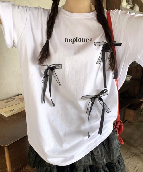 リボンロゴデザインルーズTシャツ