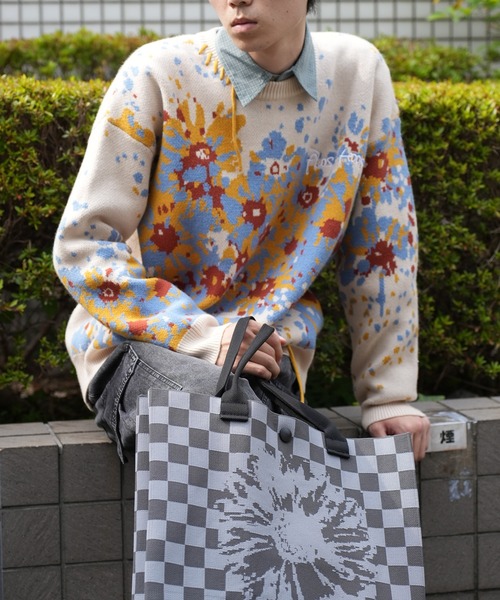 HOOK(フック)の「HOOK -original- マーガレット畑模様ニット(ニット/セーター・メンズ・パープル/ライトベージュ・L/M/XL)」の10枚目の写真