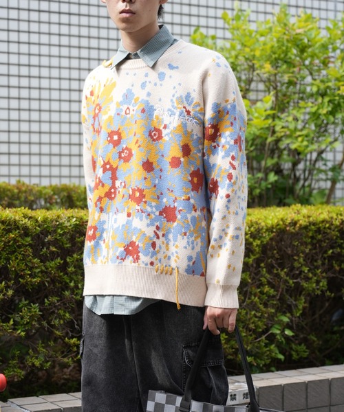 HOOK(フック)の「HOOK -original- マーガレット畑模様ニット(ニット/セーター・メンズ・パープル/ライトベージュ・L/M/XL)」の12枚目の写真