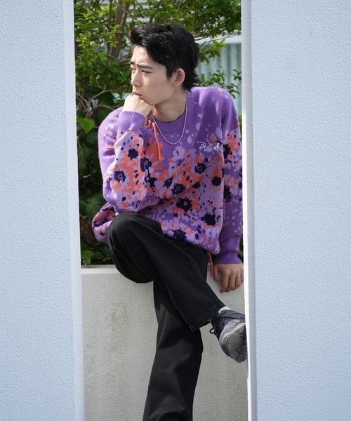 HOOK(フック)の「HOOK -original- マーガレット畑模様ニット(ニット/セーター・メンズ・パープル/ライトベージュ・L/M/XL)」の20枚目の写真