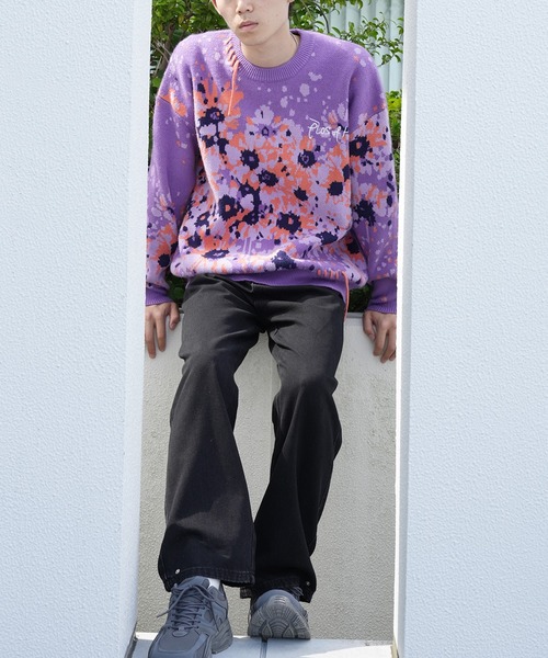 HOOK(フック)の「HOOK -original- マーガレット畑模様ニット(ニット/セーター・メンズ・パープル/ライトベージュ・L/M/XL)」の19枚目の写真