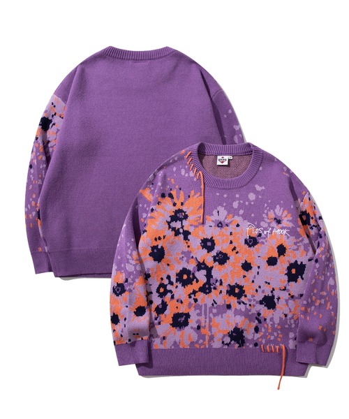 HOOK(フック)の「HOOK -original- マーガレット畑模様ニット(ニット/セーター・メンズ・パープル/ライトベージュ・L/M/XL)」の3枚目の写真