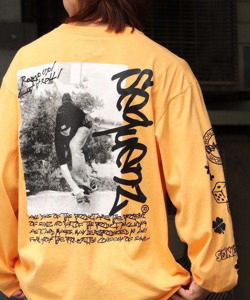 SEQUENZ(シークエンズ)の「【SEQUENZ/シークエンズ】O.G COLLAGE PUFF PT L/S TEE / フォトコラージュ パフ プリント 長袖 Tシャツ(Tシャツ/カットソー・メンズ・ブラック/ホワイト/オレンジ/ネイビー・S/M/L/LL)」の4枚目の写真