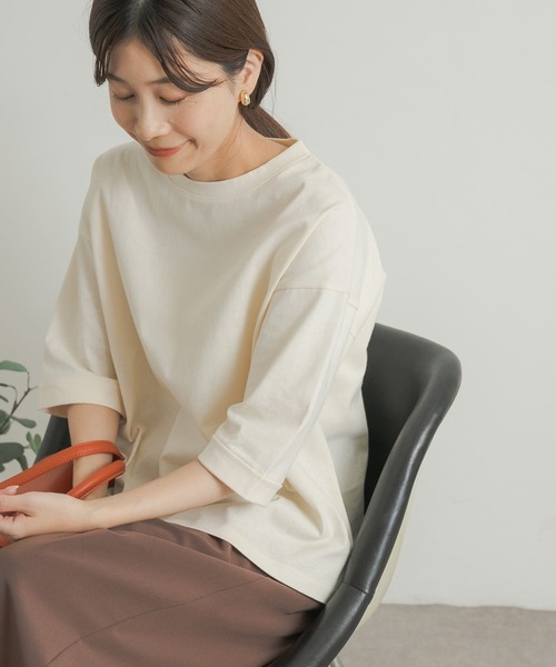 URBAN RESEARCH DOORS(アーバンリサーチドアーズ)の「『UR TECH』USAコットン5分袖ロールスリーブTシャツ(Tシャツ/カットソー・レディース・アイボリー/ライトブルー/オリーブ/ホワイト系その他・MEDIUM)」の2枚目の写真