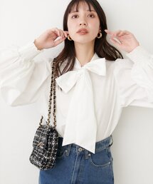 【ako】シャーリングカフスBIGボータイブラウス