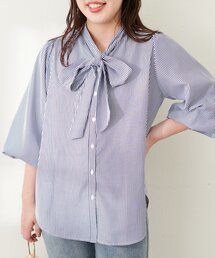 【ako】シャーリングカフスBIGボータイブラウス
