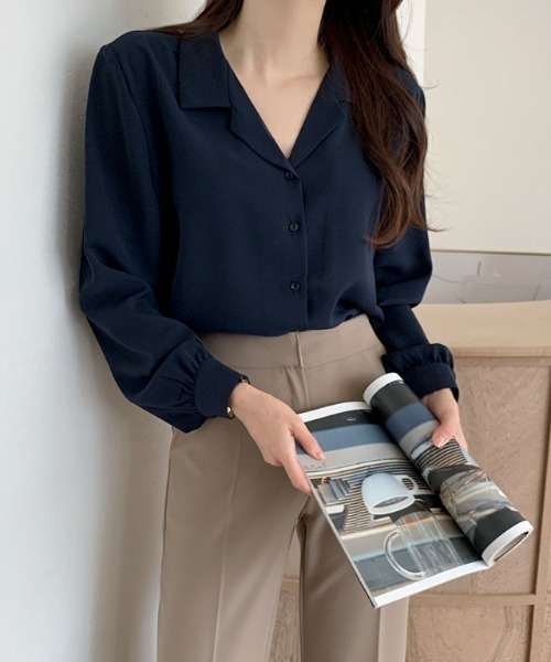 ECLIN（エクラン）の「開襟ボリュウーム袖シャツブラウス（シャツ/ブラウス・レディース・グレー/ブルー/ホワイト/ネイビー・M/L/XL）」の9枚目の写真