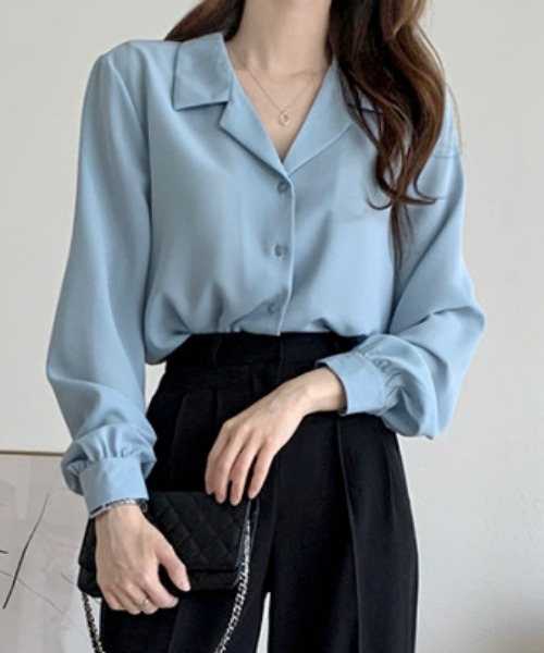 ECLIN（エクラン）の「開襟ボリュウーム袖シャツブラウス（シャツ/ブラウス・レディース・グレー/ブルー/ホワイト/ネイビー・M/L/XL）」の12枚目の写真