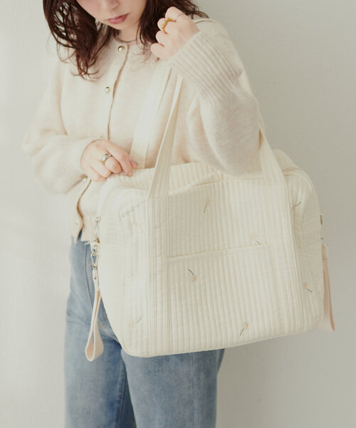 natural couture(ナチュラルクチュール)の「【mamamo】ヌビ刺繍ボストンBAG(ショルダーバッグ・レディース・グレー/アイボリー・FREE)」の7枚目の写真