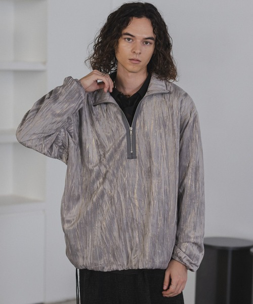 CASPER JOHN(キャスパージョン)の「Foilvelor half zip sweat/ホイルベロアハーフジップスウェット(スウェット・メンズ・ブラック/グレー・X-SMALL/SMALL/MEDIUM/LARGE)」の2枚目の写真