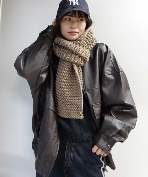 セール】【福本莉子さん着用】ガーター編みローゲージニットマフラー セール】【福本莉子さん着用】ガーター編みローゲージニットマフラー