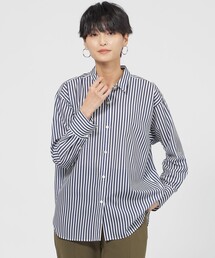 【カタログ掲載品】【ウォッシャブル】コットンライクストライプシャツブラウス