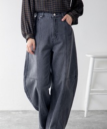 デニムパンツ（グレー/灰色系・ライン柄）ファッション通販