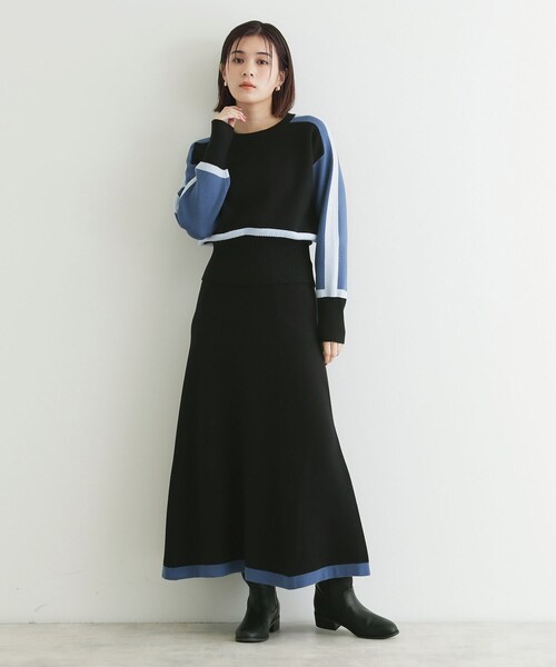 THE SHOP TK (ザ ショップ ティーケー )の「◆【上下セットアイテム】配色ニットセットアップ/洗える(セットアップ・レディース・アイボリー系4/ブラウン系その他5/ブラック系4・12/13)」の2枚目の写真