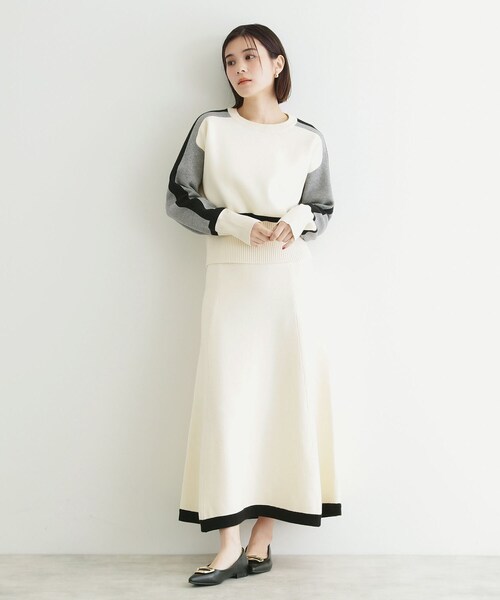THE SHOP TK (ザ ショップ ティーケー )の「◆【上下セットアイテム】配色ニットセットアップ/洗える(セットアップ・レディース・アイボリー系4/ブラウン系その他5/ブラック系4・12/13)」の3枚目の写真