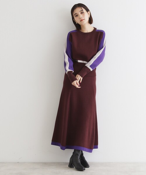 THE SHOP TK (ザ ショップ ティーケー )の「◆【上下セットアイテム】配色ニットセットアップ/洗える(セットアップ・レディース・アイボリー系4/ブラウン系その他5/ブラック系4・12/13)」の6枚目の写真