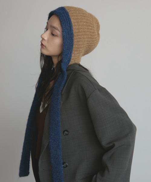 MERLOT（メルロー）の「モヘアライクバイカラーニットフライトキャップ（ニットキャップ/ビーニー・レディース・グレー/ブラウン・FREE）」の2枚目の写真