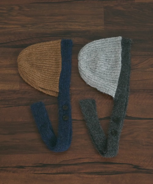 MERLOT（メルロー）の「モヘアライクバイカラーニットフライトキャップ（ニットキャップ/ビーニー・レディース・グレー/ブラウン・FREE）」の3枚目の写真