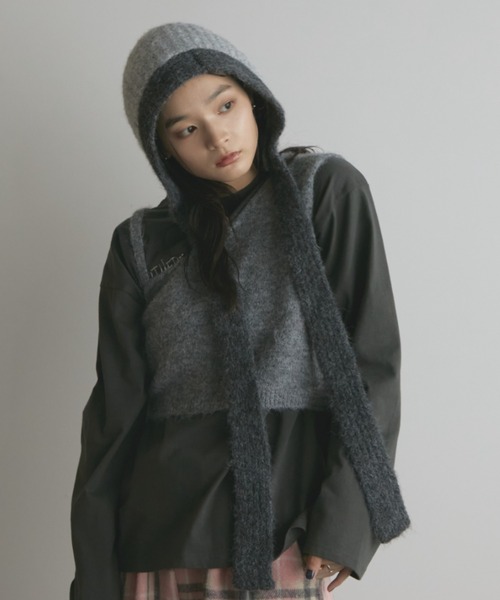 MERLOT（メルロー）の「モヘアライクバイカラーニットフライトキャップ（ニットキャップ/ビーニー・レディース・グレー/ブラウン・FREE）」の22枚目の写真