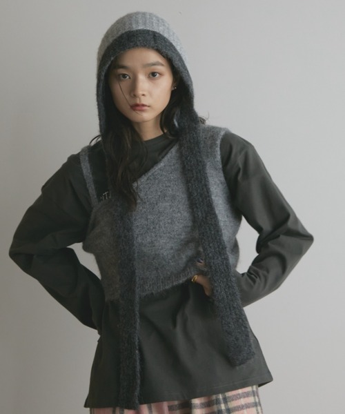 MERLOT（メルロー）の「モヘアライクバイカラーニットフライトキャップ（ニットキャップ/ビーニー・レディース・グレー/ブラウン・FREE）」の20枚目の写真