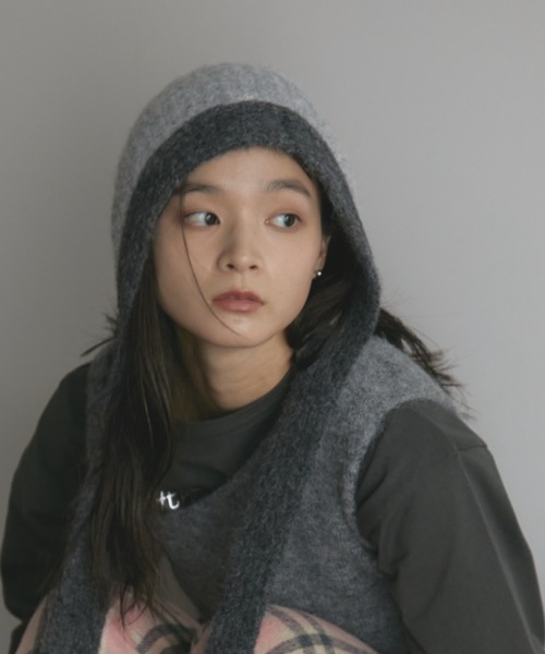 MERLOT（メルロー）の「モヘアライクバイカラーニットフライトキャップ（ニットキャップ/ビーニー・レディース・グレー/ブラウン・FREE）」の17枚目の写真