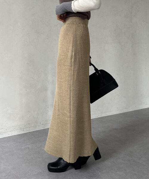 Thevon（ゼボン）の「ラメリブニットナロースカート（スカート・レディース・ブラック/ベージュ/グレー/ブルー・FREE）」の22枚目の写真