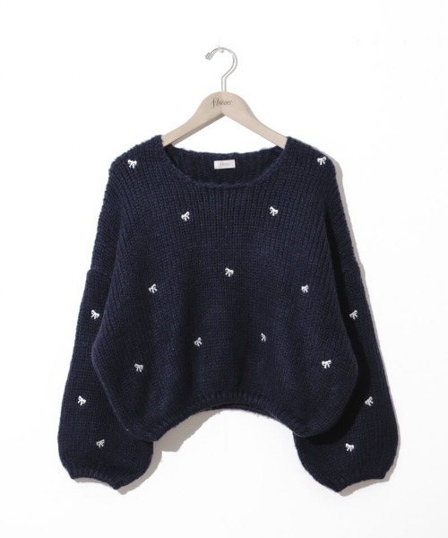 flower（フラワー）の「スウィートエンブロイダリーニット（ニット/セーター・レディース・ネイビー/レッド/アイボリー・FREE）」の21枚目の写真