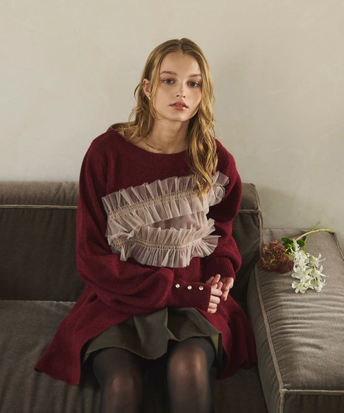 tulle slit design knit / チュールスリットデザインニット