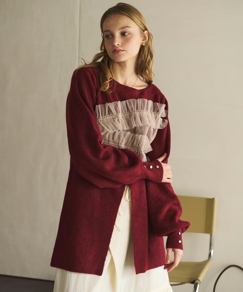loin nuit(ロワンニュイ)の「tulle slit design knit / チュールスリットデザインニット(ニット/セーター・レディース・ボルドー/ブルー/グレー・FREE)」の9枚目の写真
