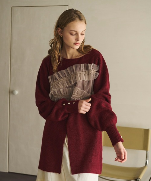 loin nuit（ロワンニュイ）の「tulle slit design knit / チュール