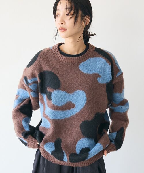 CRAFT STANDARD BOUTIQUE（クラフトスタンダードブティック）の「【ユニセックス】シャギージャガードクルーネックニット（ニット/セーター・レディース・ブラウン/ライトグレー・XL/L/M）」の3枚目の写真