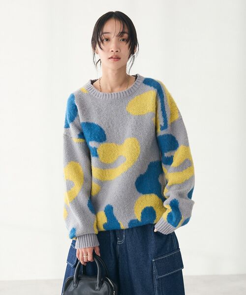 CRAFT STANDARD BOUTIQUE（クラフトスタンダードブティック）の「【ユニセックス】シャギージャガードクルーネックニット（ニット/セーター・レディース・ブラウン/ライトグレー・XL/L/M）」の4枚目の写真