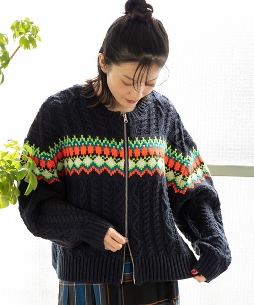 niko and...（ニコアンド）の「ネオンノルディックZIPカーディガン（カーディガン/ボレロ・レディース・ネイビー/アイボリー/グレー・FREE）」の8枚目の写真