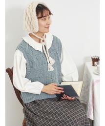 Samansa Mos2 | 【Fluffy Wool Blend】前後着柄編みベスト(ベスト)