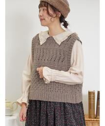 Samansa Mos2 | 【Fluffy Wool Blend】前後着柄編みベスト(ベスト)