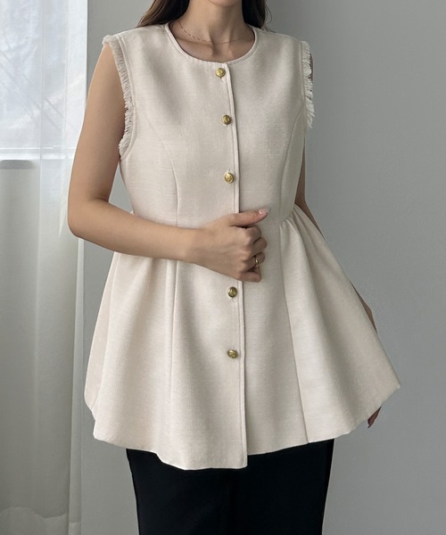 Louere（ルエレ）の「ゴールドボタンペプラムフリンジベスト（ベスト・レディース・ブラウン系その他/アイボリー/ブラック・X-LARGE/LARGE/MEDIUM/SMALL）」の14枚目の写真