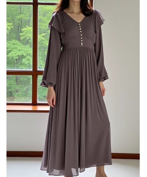 fifth（フィフス）の「フリルデザインパールボタンワンピース（ワンピース・レディース・ピンク/ブラック/チャコールグレー・M）」の3枚目の写真