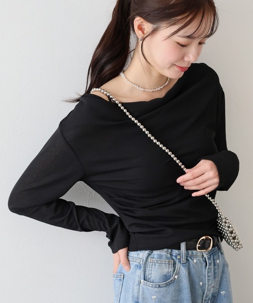 セール】ドレープネックオフショルシアートップス（Tシャツ