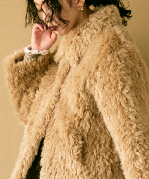 ダイアグラム 2way シャギーフードポンチョ コート ファー イエロー S