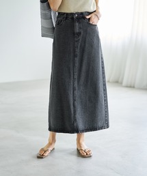 【LUXE】ストライプ状ブリーチデニムスカート